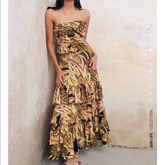 Zara linen blend ruffle printed skirt - Picture 1 of 10